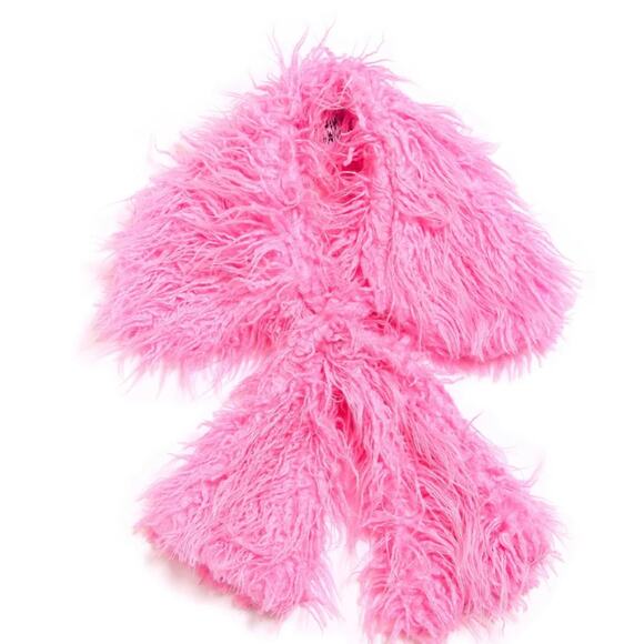 Somewhere Nowhere Electric Fuschia Barbie Pink Faux Fur Collared Bow Scarf OS - Picture 1 of 2